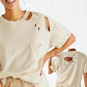 We The Free cream Distressed Tshirt size M